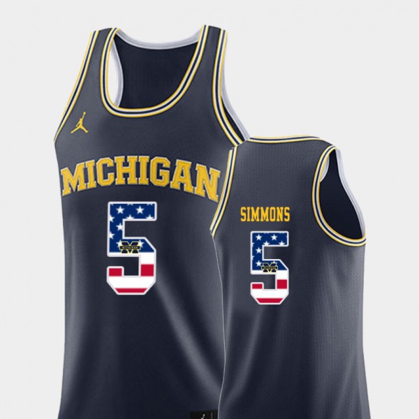 Michigan Wolverines #5 Mens Jaaron Simmons Jersey Navy College Basketball USA Flag Stitched